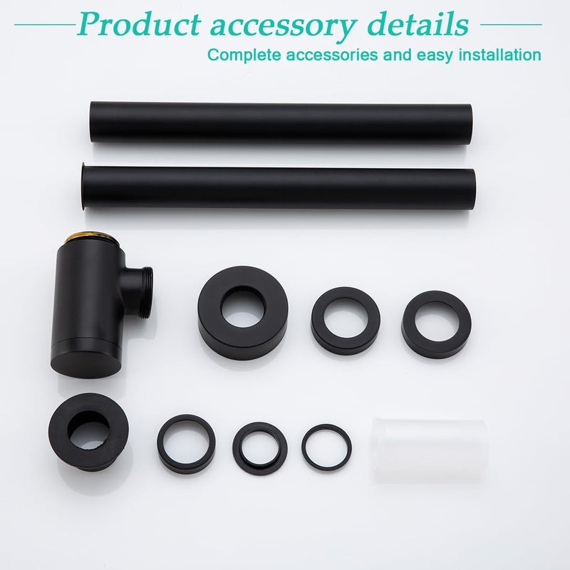 SEABEFORE Brass Round Bottle P-Trap 1 1/4, Adjustable Basin Sink Waste Drain Trap Kit, Matte Black P Trap - Image 3